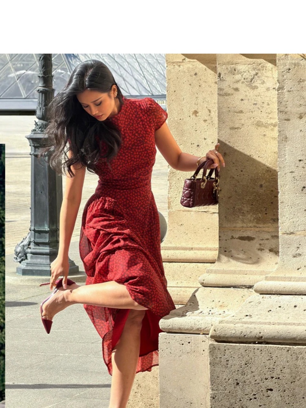 RIHOAS Red Floral Midi Dress with Cap Sleeves